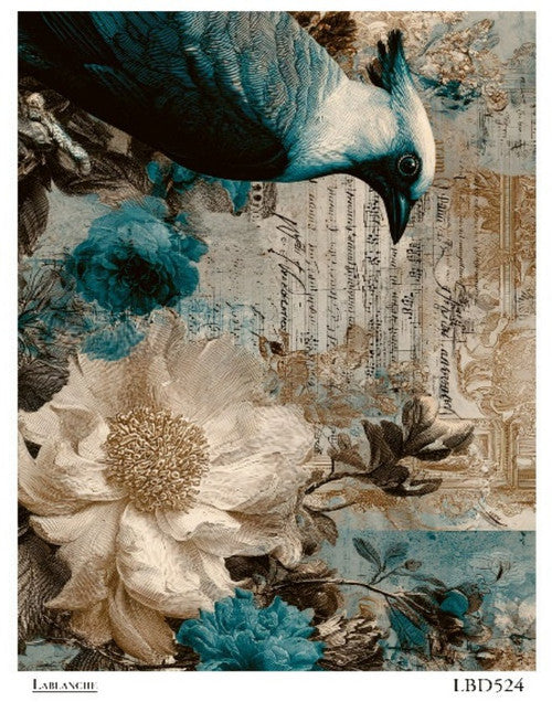 LaBlanche Teal Peacock Bloom A4 rice paper