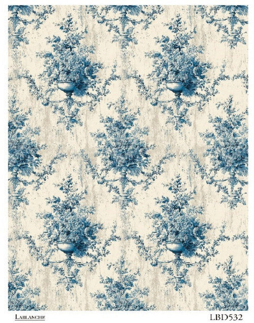 LaBlanche Blue Toile Floral A4 rice paper