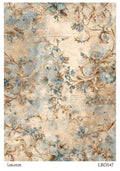 LaBlanche Vintage Blue & Gold Floral Scroll A4 Rice Paper