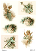 LaBlanche Teal Angels and Christmas Violins Vignettes A4 Rice Paper