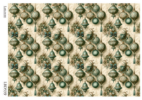LaBlanche Teal Baroque Christmas Ornaments A4 Rice Paper