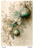 LaBlanche Teal and Gold Baroque Christmas Baubles A4 Rice Paper