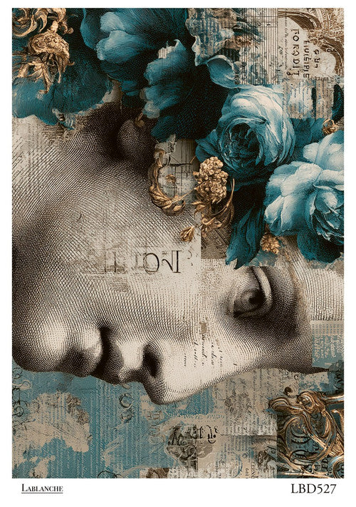 LaBlanche Blue Floral Portrait A4 rice paper
