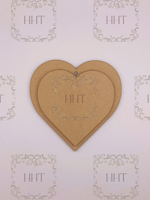 MDF Layered Heart Ornament, 2 pieces