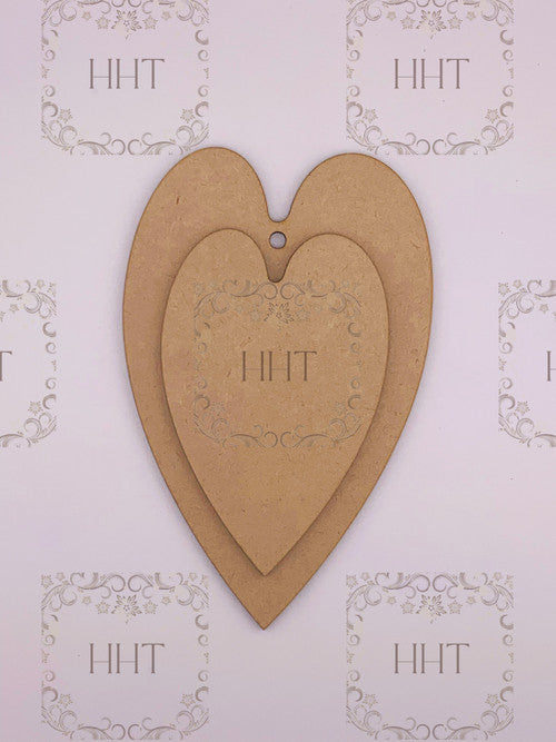 MDF Heart Ornament with Center Heart Overlay, 2 pieces