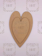 MDF Heart Ornament with Center Heart Overlay, 2 pieces