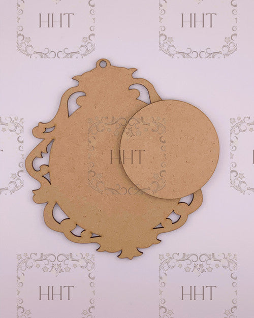 MDF Circle Ornament with Center Overlay, 2 Pieces