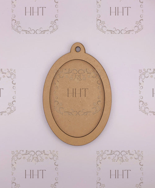 MDF Ornament w/ Oval Overlay Frame, 2 pieces
