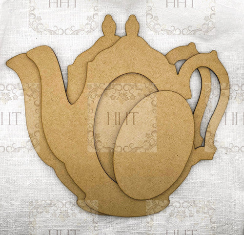 HHT MDF Tea Pot Plaque with Overlay Frame 11" x 10.75"